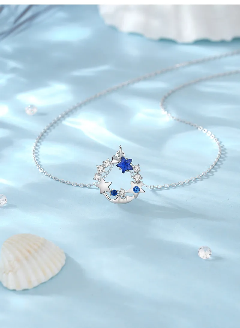925 Sterling Silver Zircon Cable Chain Plating Inlay Star Sea Wave Pendant Necklace display picture 3