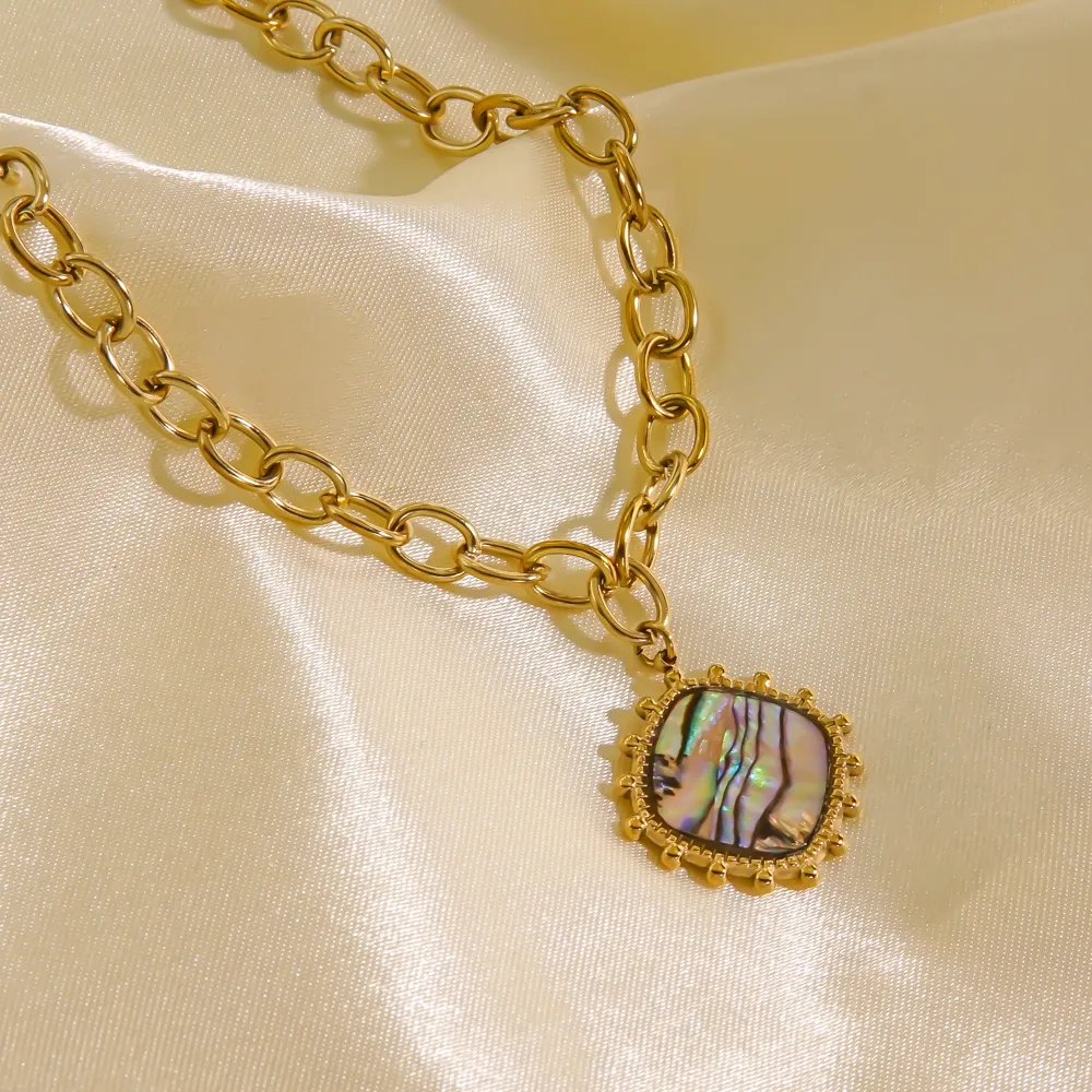 304 Stainless Steel 14K Gold Plated Retro Plating Inlay Sun Natural Stone Shell Pendant Necklace display picture 2