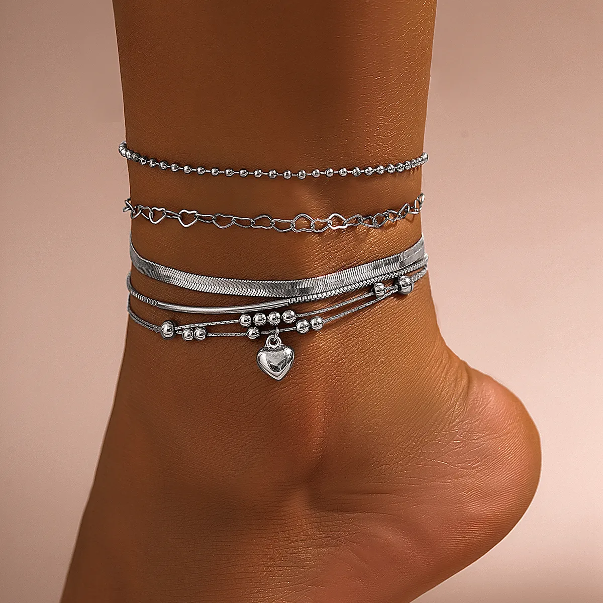Vacation Beach Round Heart Shape Copper Irregular Tassel Chain Women's Anklet display picture 3