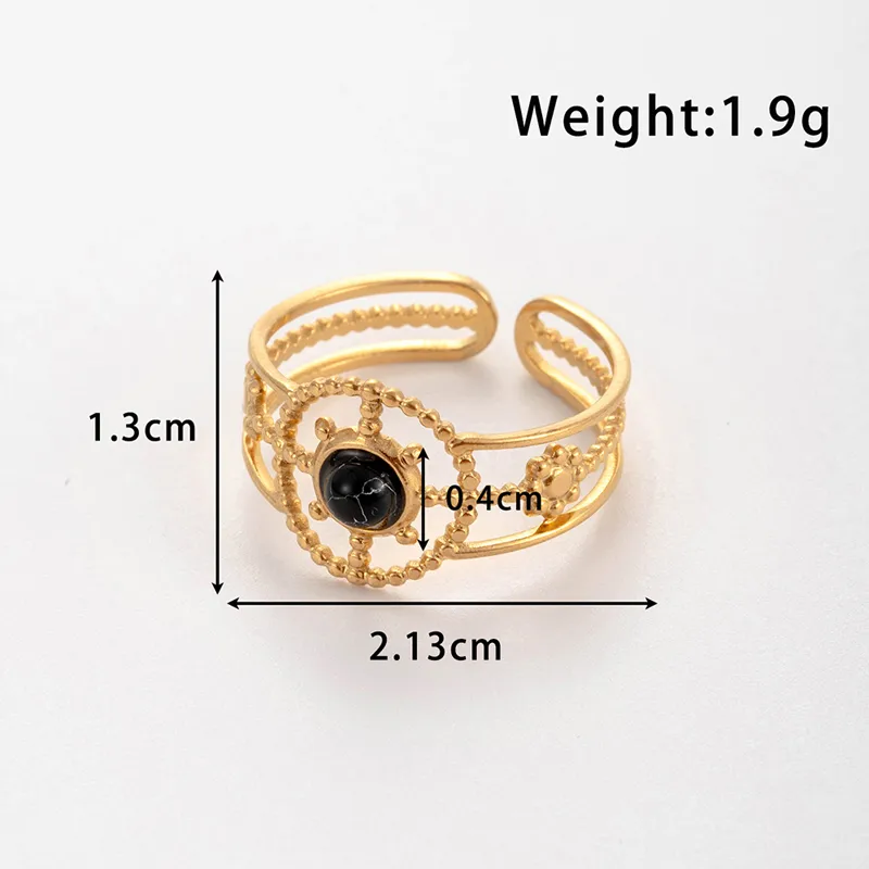Wholesale Jewelry Vintage Style French Style Korean Style Round Sun Flower 304 Stainless Steel Turquoise Inlay Open Rings display picture 5
