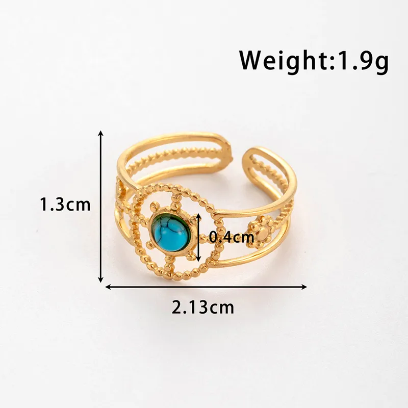 Wholesale Jewelry Vintage Style French Style Korean Style Round Sun Flower 304 Stainless Steel Turquoise Inlay Open Rings display picture 7