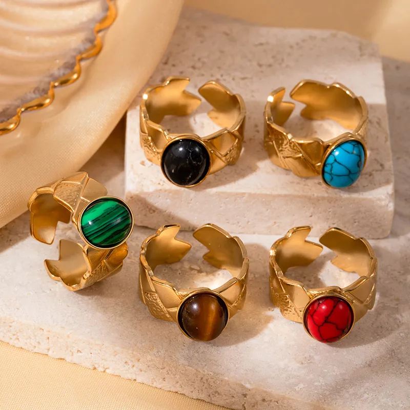 Wholesale Jewelry Elegant Simple Style Streetwear Argyle 304 Stainless Steel Turquoise Inlay Open Rings display picture 8