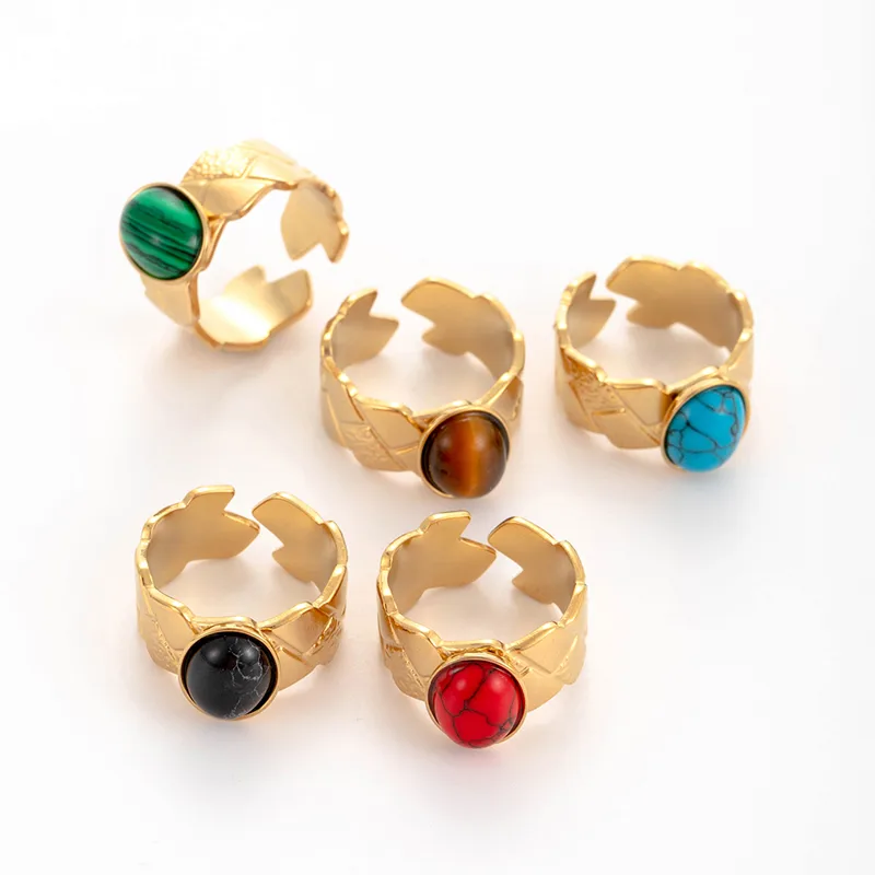 Wholesale Jewelry Elegant Simple Style Streetwear Argyle 304 Stainless Steel Turquoise Inlay Open Rings display picture 6