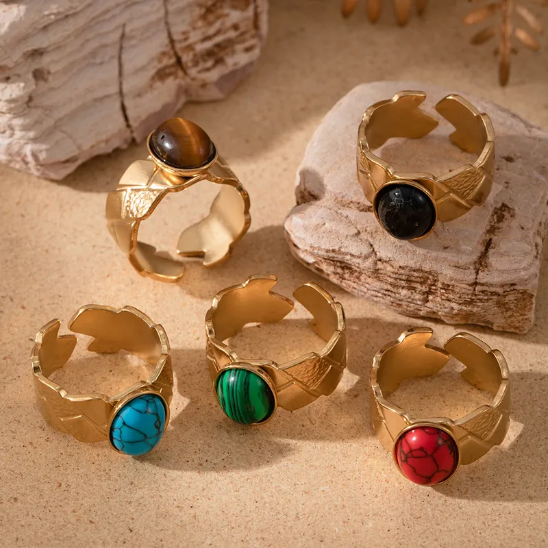 Wholesale Jewelry Elegant Simple Style Streetwear Argyle 304 Stainless Steel Turquoise Inlay Open Rings display picture 9