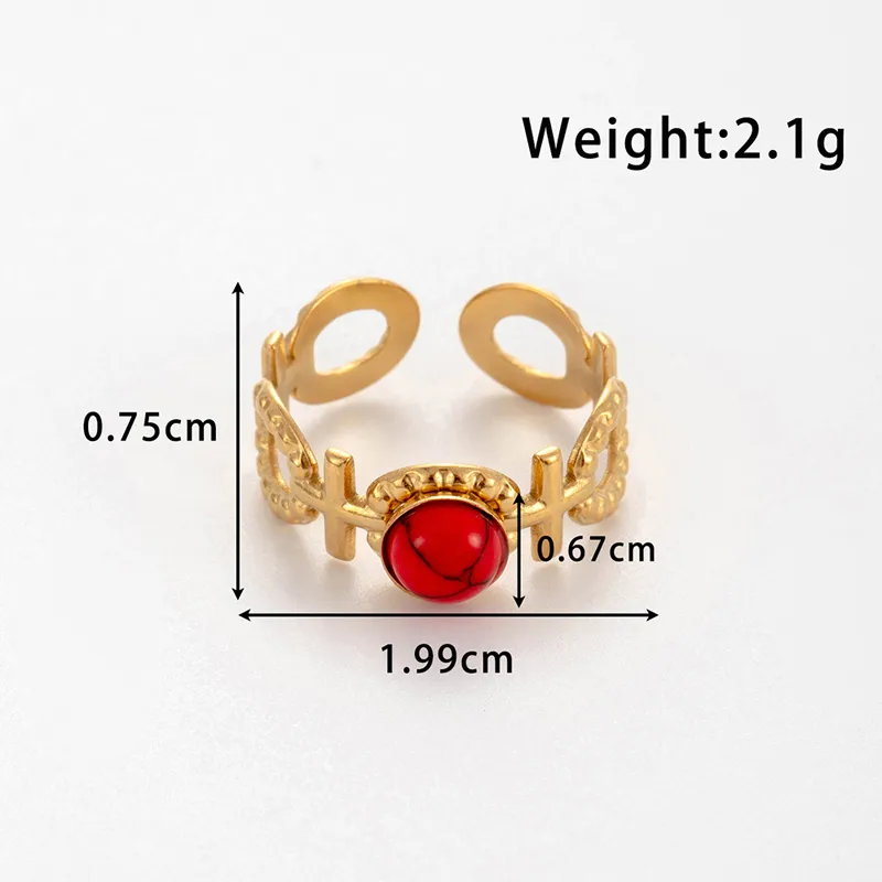 Wholesale Jewelry Vintage Style French Style Simple Style Cross Oval 304 Stainless Steel Turquoise Inlay Open Rings display picture 3