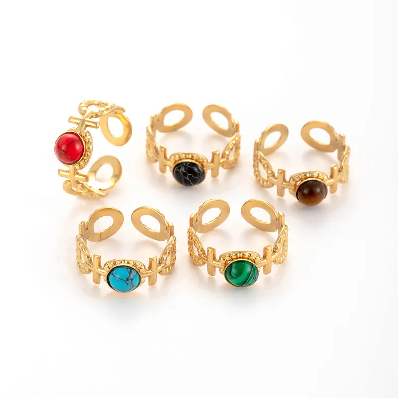 Wholesale Jewelry Vintage Style French Style Simple Style Cross Oval 304 Stainless Steel Turquoise Inlay Open Rings display picture 6