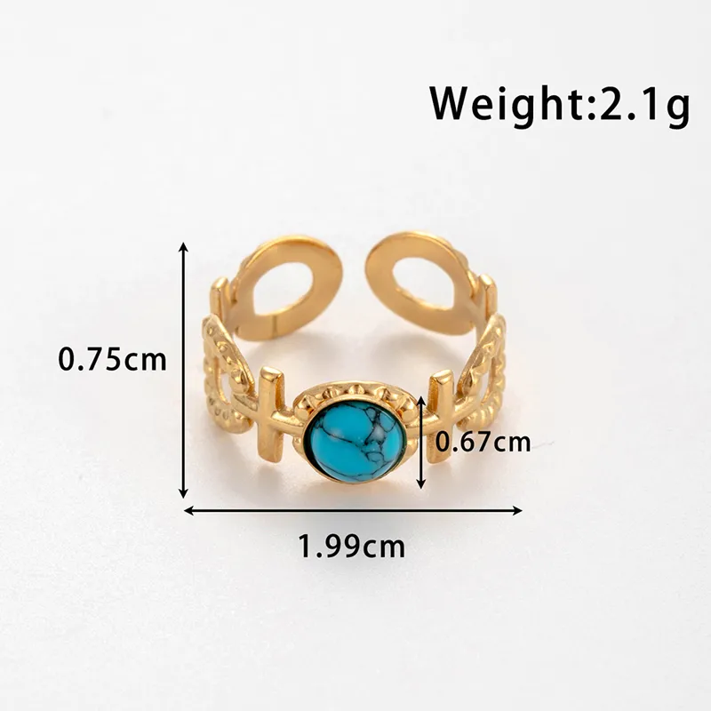 Wholesale Jewelry Vintage Style French Style Simple Style Cross Oval 304 Stainless Steel Turquoise Inlay Open Rings display picture 7
