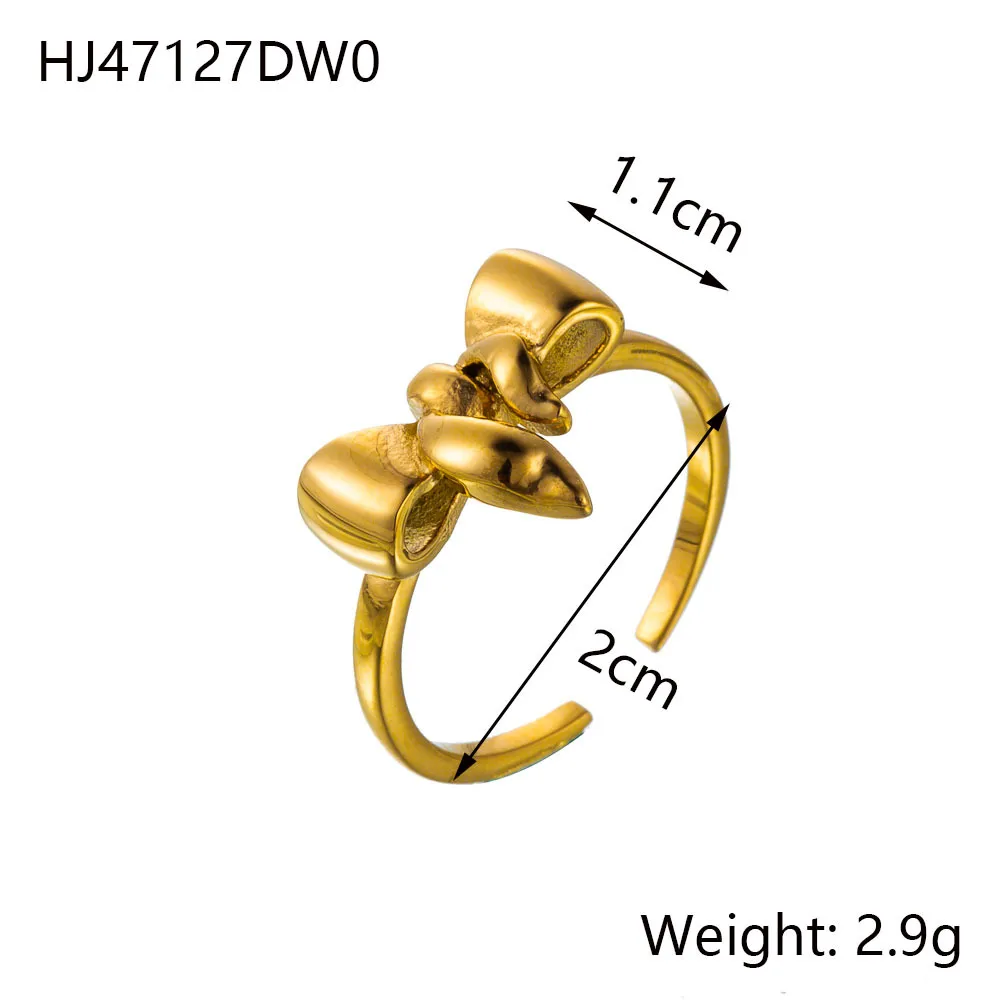 Wholesale Jewelry Simple Style Solid Color Flower Bow Knot Titanium Steel 14K Gold Plated Rings display picture 14