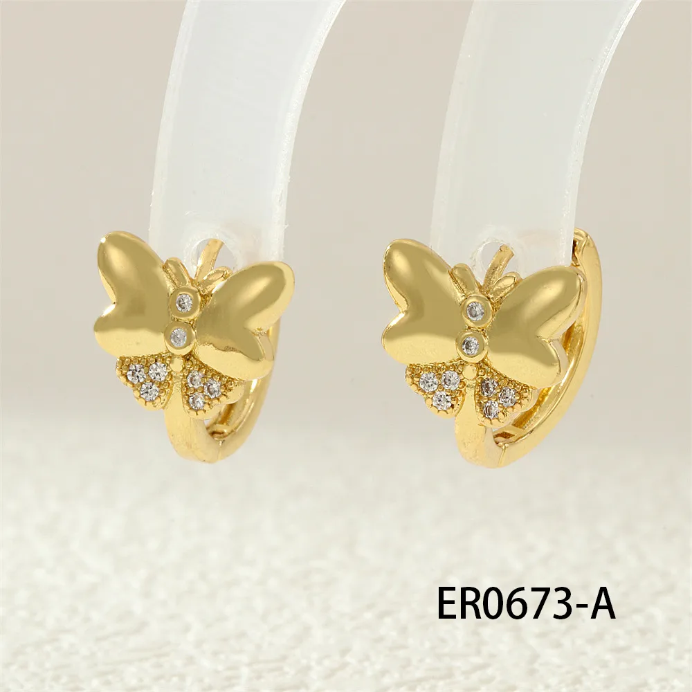 1 Pair IG Style Simple Style Commute Flower Butterfly Inlay Copper Zircon 18K Gold Plated Earrings display picture 1