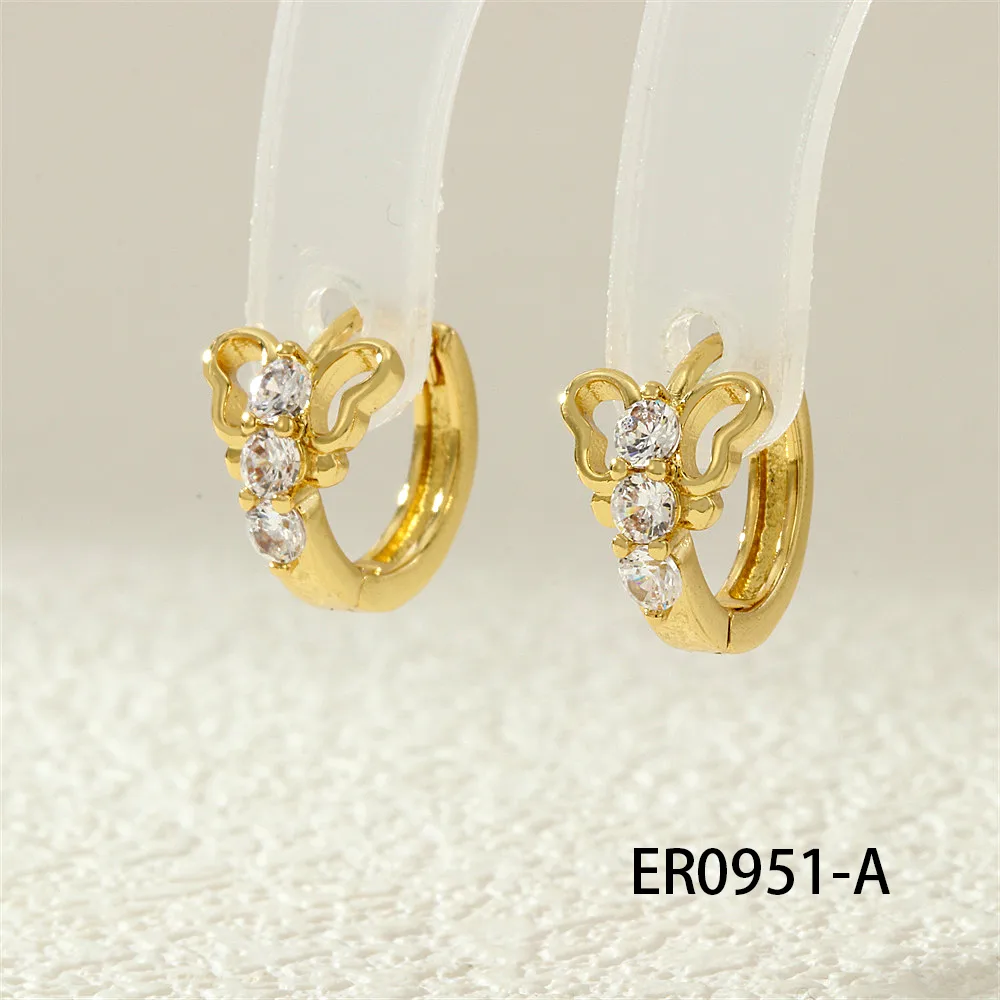 1 Pair IG Style Simple Style Commute Flower Butterfly Inlay Copper Zircon 18K Gold Plated Earrings display picture 6