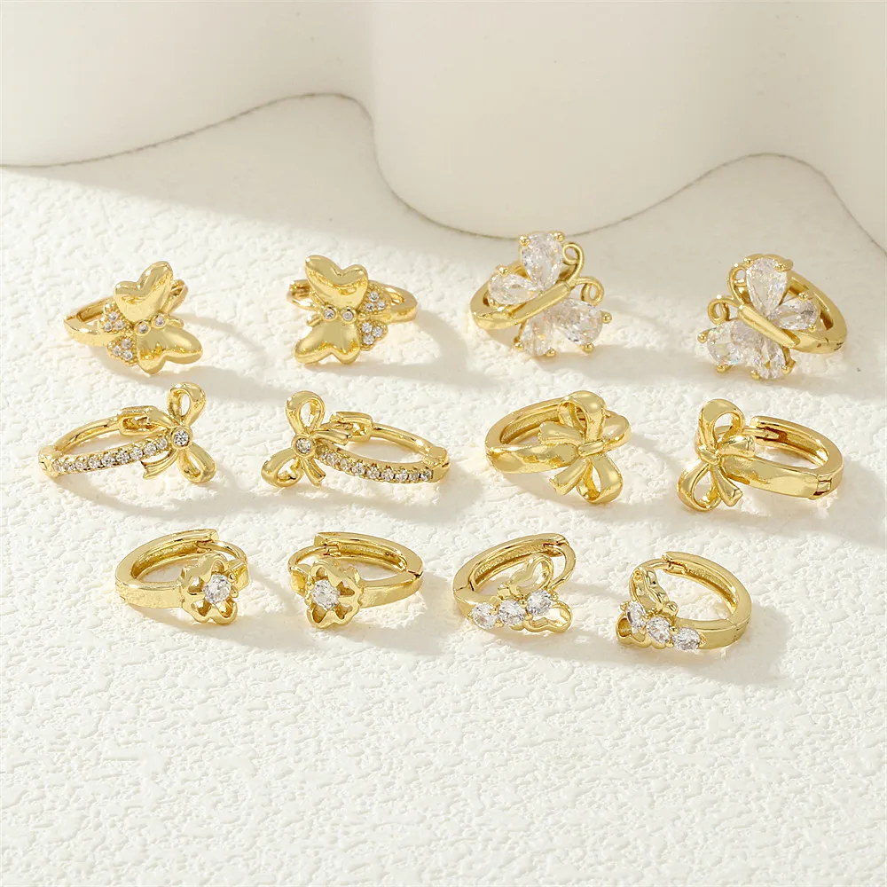 1 Pair IG Style Simple Style Commute Flower Butterfly Inlay Copper Zircon 18K Gold Plated Earrings display picture 7