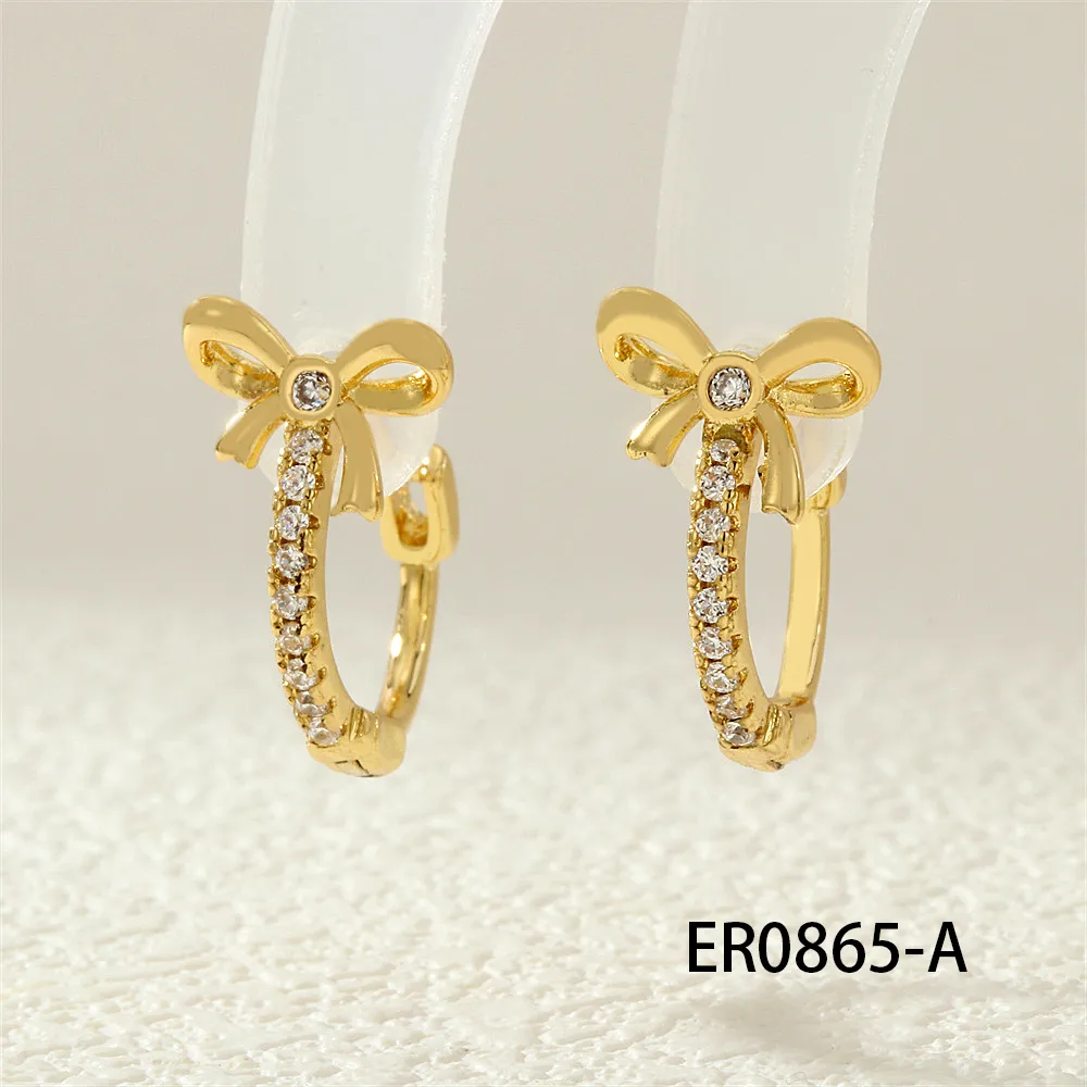 1 Pair IG Style Simple Style Commute Flower Butterfly Inlay Copper Zircon 18K Gold Plated Earrings display picture 5