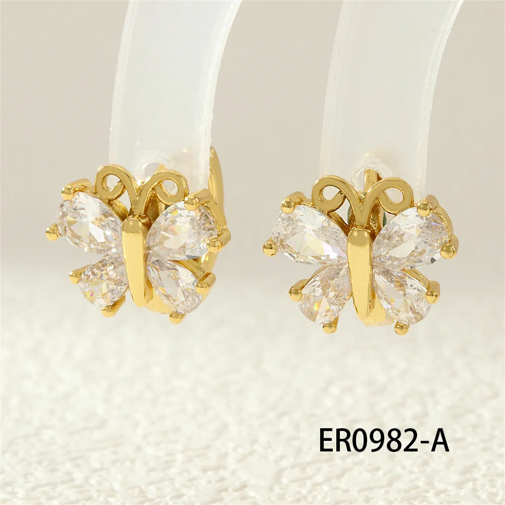 1 Pair IG Style Simple Style Commute Flower Butterfly Inlay Copper Zircon 18K Gold Plated Earrings display picture 4