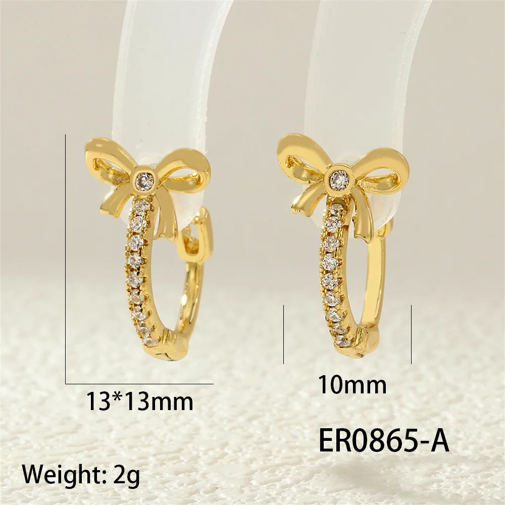 1 Pair IG Style Simple Style Commute Flower Butterfly Inlay Copper Zircon 18K Gold Plated Earrings display picture 12
