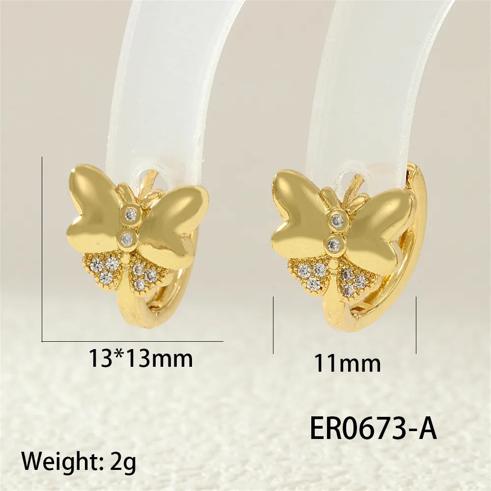 1 Pair IG Style Simple Style Commute Flower Butterfly Inlay Copper Zircon 18K Gold Plated Earrings display picture 15