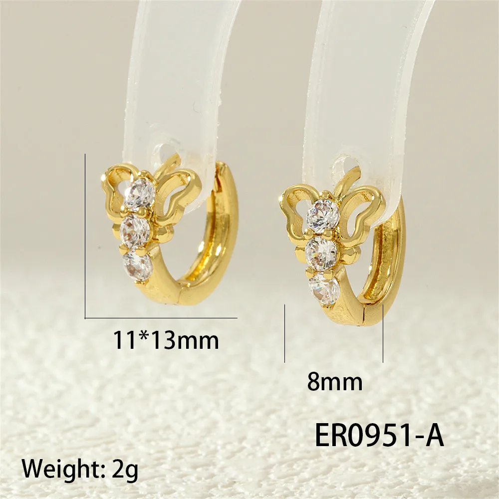 1 Pair IG Style Simple Style Commute Flower Butterfly Inlay Copper Zircon 18K Gold Plated Earrings display picture 13