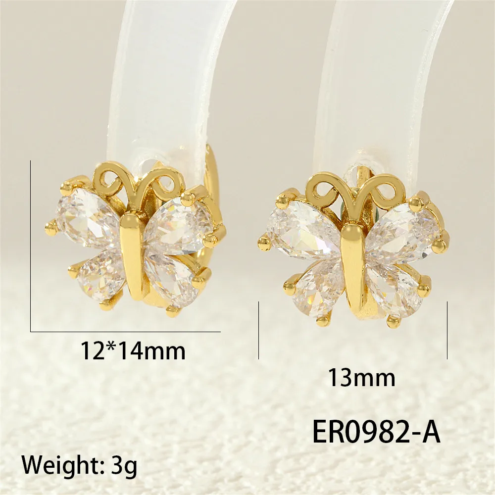 1 Pair IG Style Simple Style Commute Flower Butterfly Inlay Copper Zircon 18K Gold Plated Earrings display picture 11