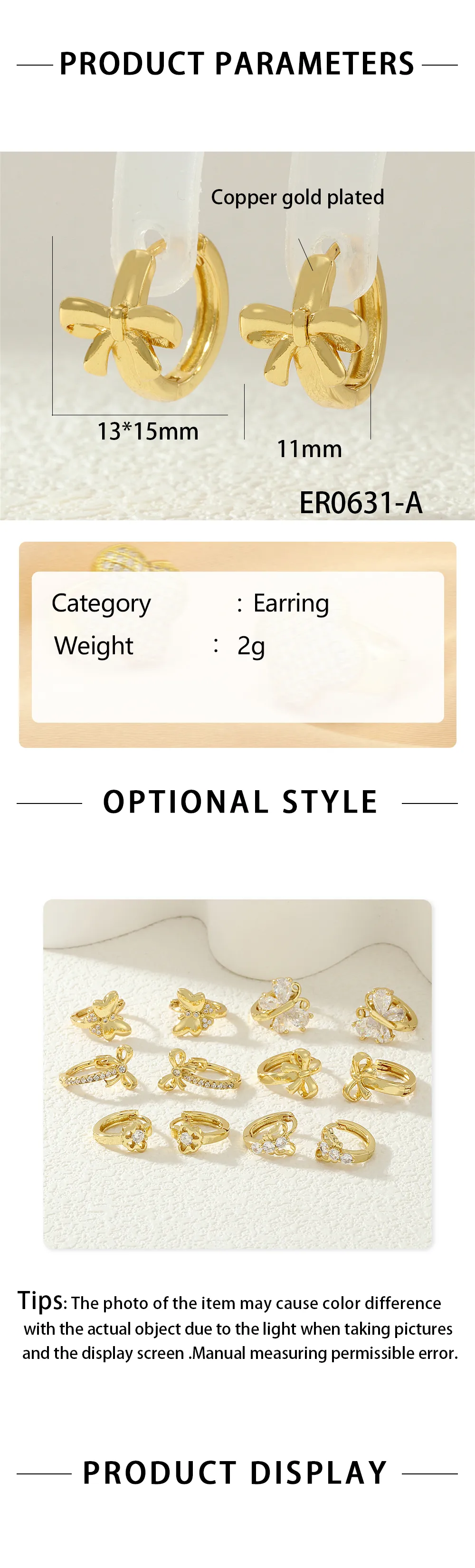 1 Pair IG Style Simple Style Commute Flower Butterfly Inlay Copper Zircon 18K Gold Plated Earrings display picture 14