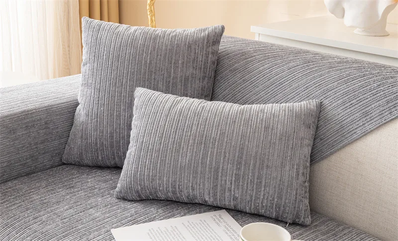 Winter New Plush Sofa Cushion Modern Simple Non-slip Solid Color Corduroy Striped Sofa Cushion Towel Wholesale display picture 4