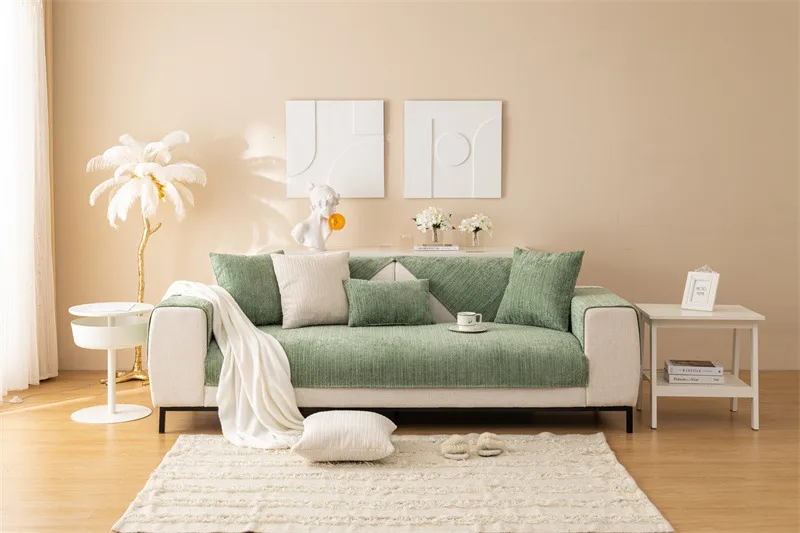Winter New Plush Sofa Cushion Modern Simple Non-slip Solid Color Corduroy Striped Sofa Cushion Towel Wholesale display picture 5
