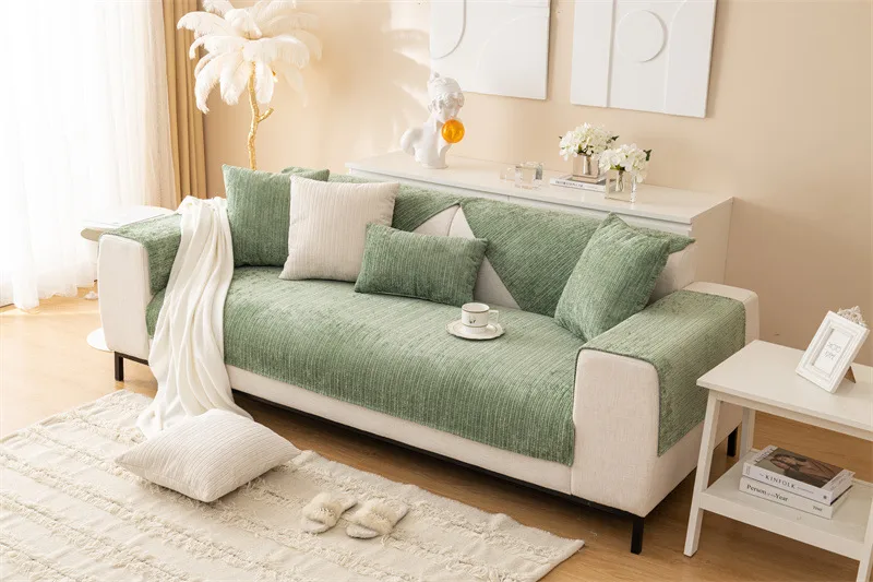 Winter New Plush Sofa Cushion Modern Simple Non-slip Solid Color Corduroy Striped Sofa Cushion Towel Wholesale display picture 6