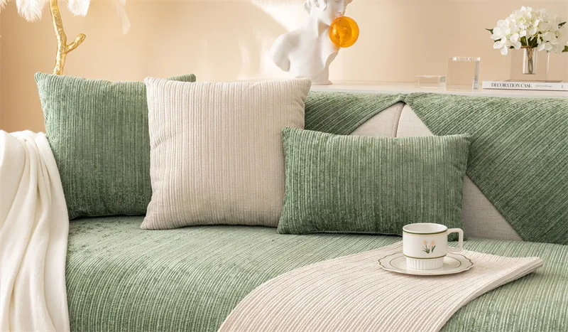 Winter New Plush Sofa Cushion Modern Simple Non-slip Solid Color Corduroy Striped Sofa Cushion Towel Wholesale display picture 7