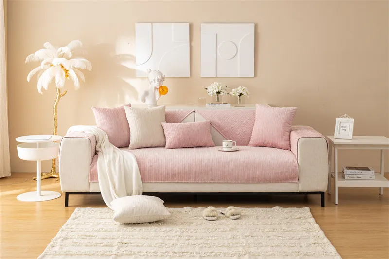 Winter New Plush Sofa Cushion Modern Simple Non-slip Solid Color Corduroy Striped Sofa Cushion Towel Wholesale display picture 8