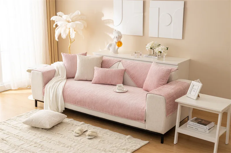 Winter New Plush Sofa Cushion Modern Simple Non-slip Solid Color Corduroy Striped Sofa Cushion Towel Wholesale display picture 9