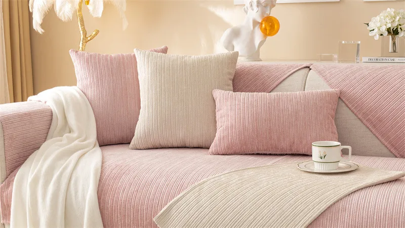 Winter New Plush Sofa Cushion Modern Simple Non-slip Solid Color Corduroy Striped Sofa Cushion Towel Wholesale display picture 10