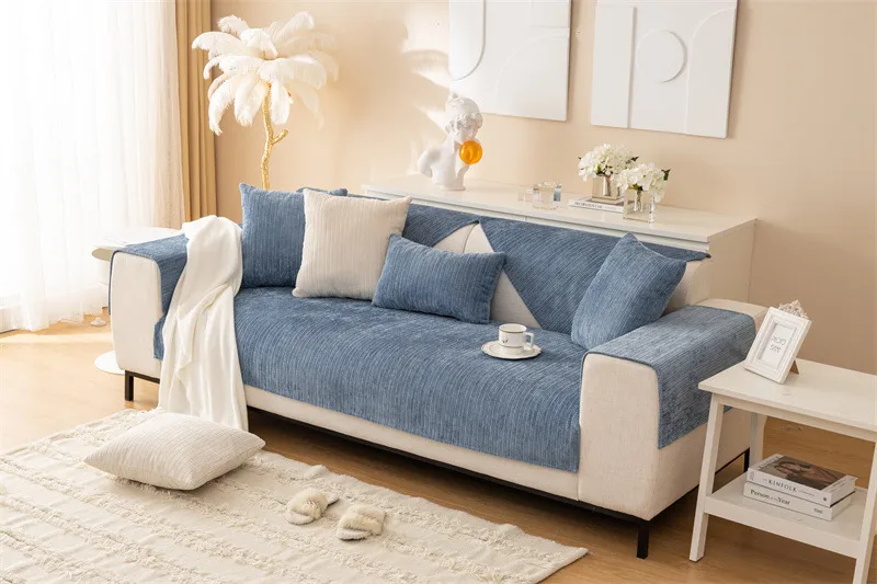 Winter New Plush Sofa Cushion Modern Simple Non-slip Solid Color Corduroy Striped Sofa Cushion Towel Wholesale display picture 12