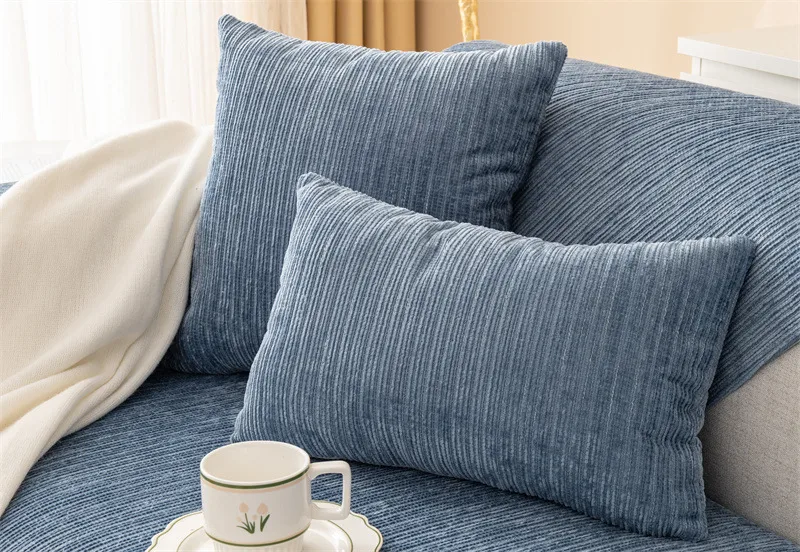 Winter New Plush Sofa Cushion Modern Simple Non-slip Solid Color Corduroy Striped Sofa Cushion Towel Wholesale display picture 13