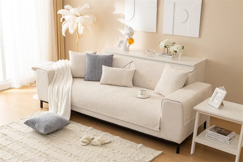 Winter New Plush Sofa Cushion Modern Simple Non-slip Solid Color Corduroy Striped Sofa Cushion Towel Wholesale display picture 15