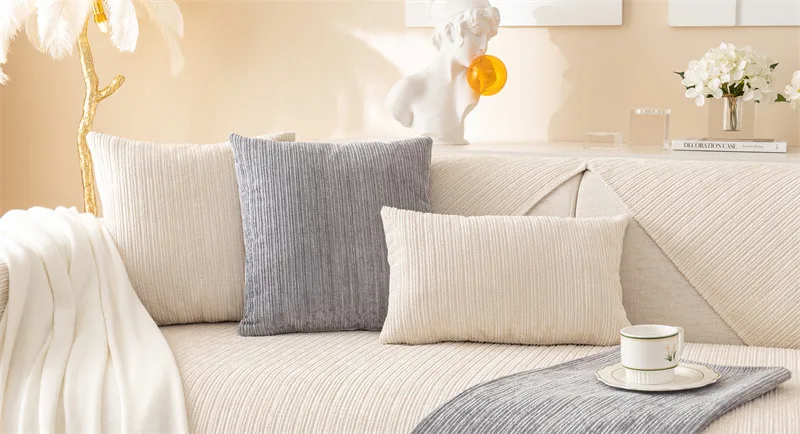 Winter New Plush Sofa Cushion Modern Simple Non-slip Solid Color Corduroy Striped Sofa Cushion Towel Wholesale display picture 16