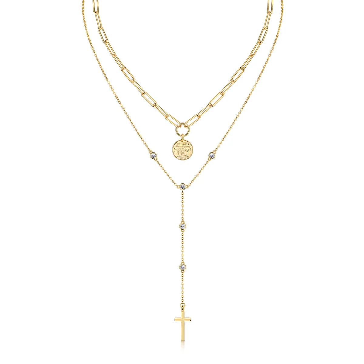 925 Sterling Silver Moissanite Inlay Geometric GRA Certificate Double Layer Necklaces display picture 1