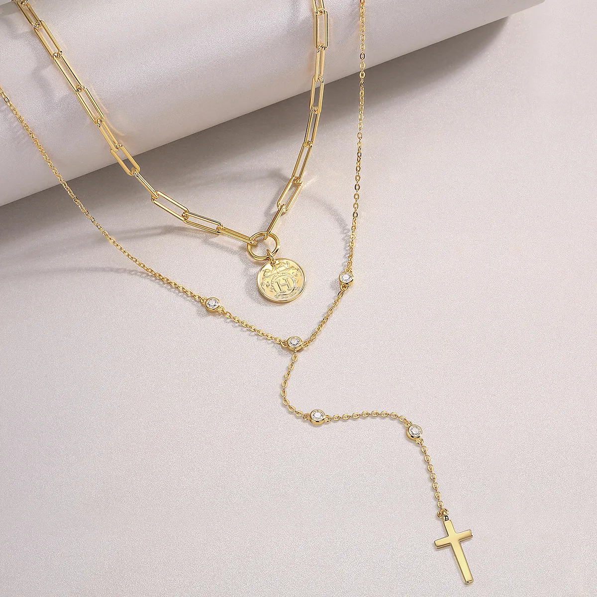 925 Sterling Silver Moissanite Inlay Geometric GRA Certificate Double Layer Necklaces display picture 2