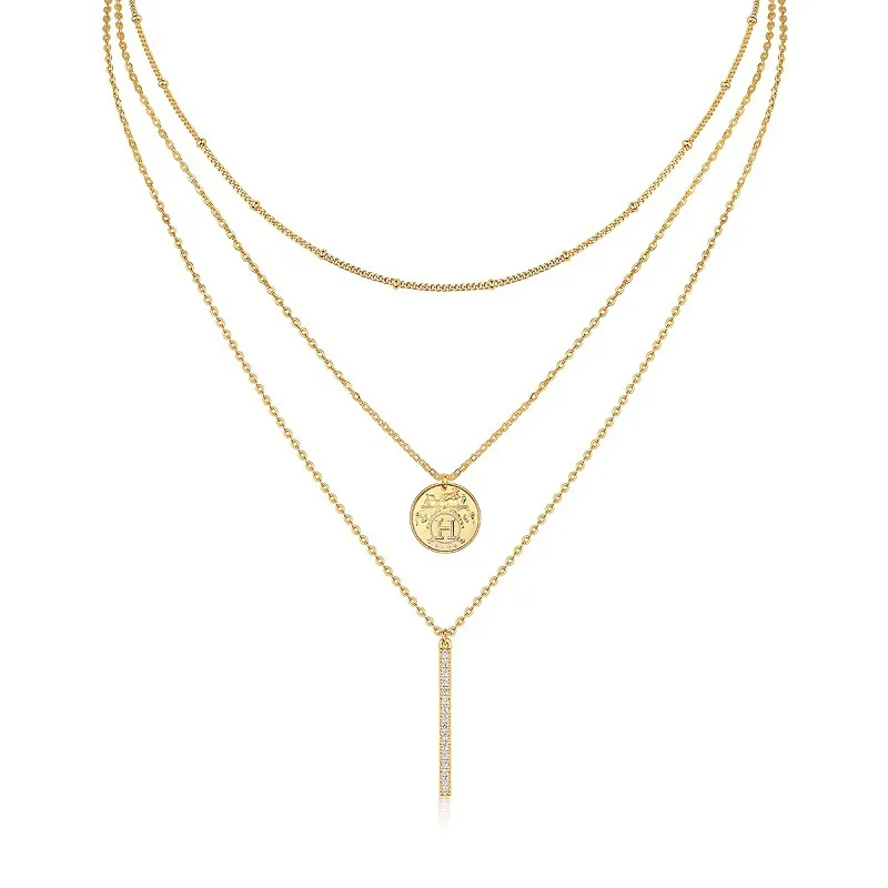 925 Sterling Silver Moissanite Inlay Geometric GRA Certificate Three Layer Necklace display picture 1