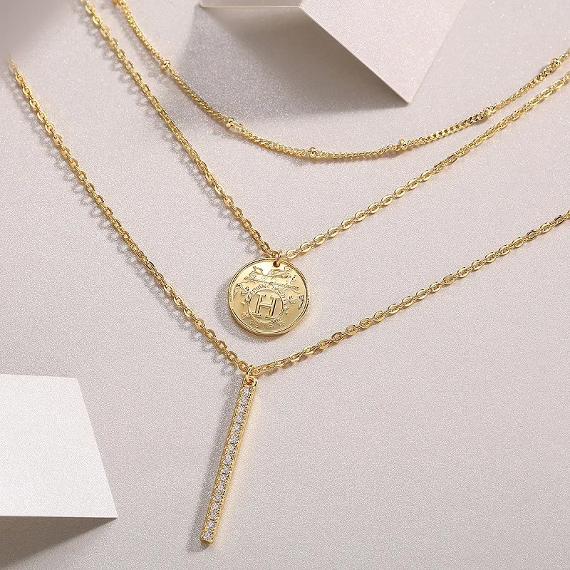 925 Sterling Silver Moissanite Inlay Geometric GRA Certificate Three Layer Necklace display picture 2