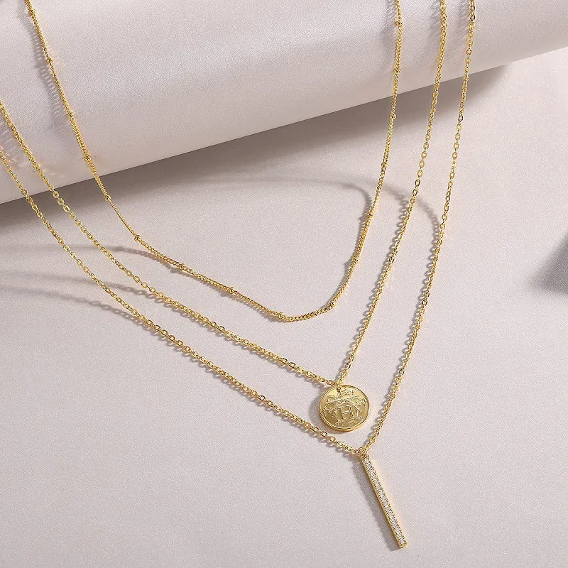 925 Sterling Silver Moissanite Inlay Geometric GRA Certificate Three Layer Necklace display picture 3