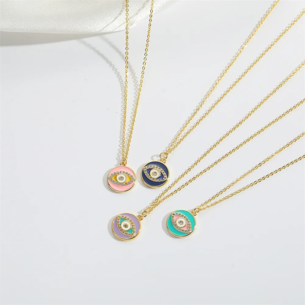 Copper 14K Gold Plated Inlay Devil's Eye Zircon Pendant Necklace display picture 2