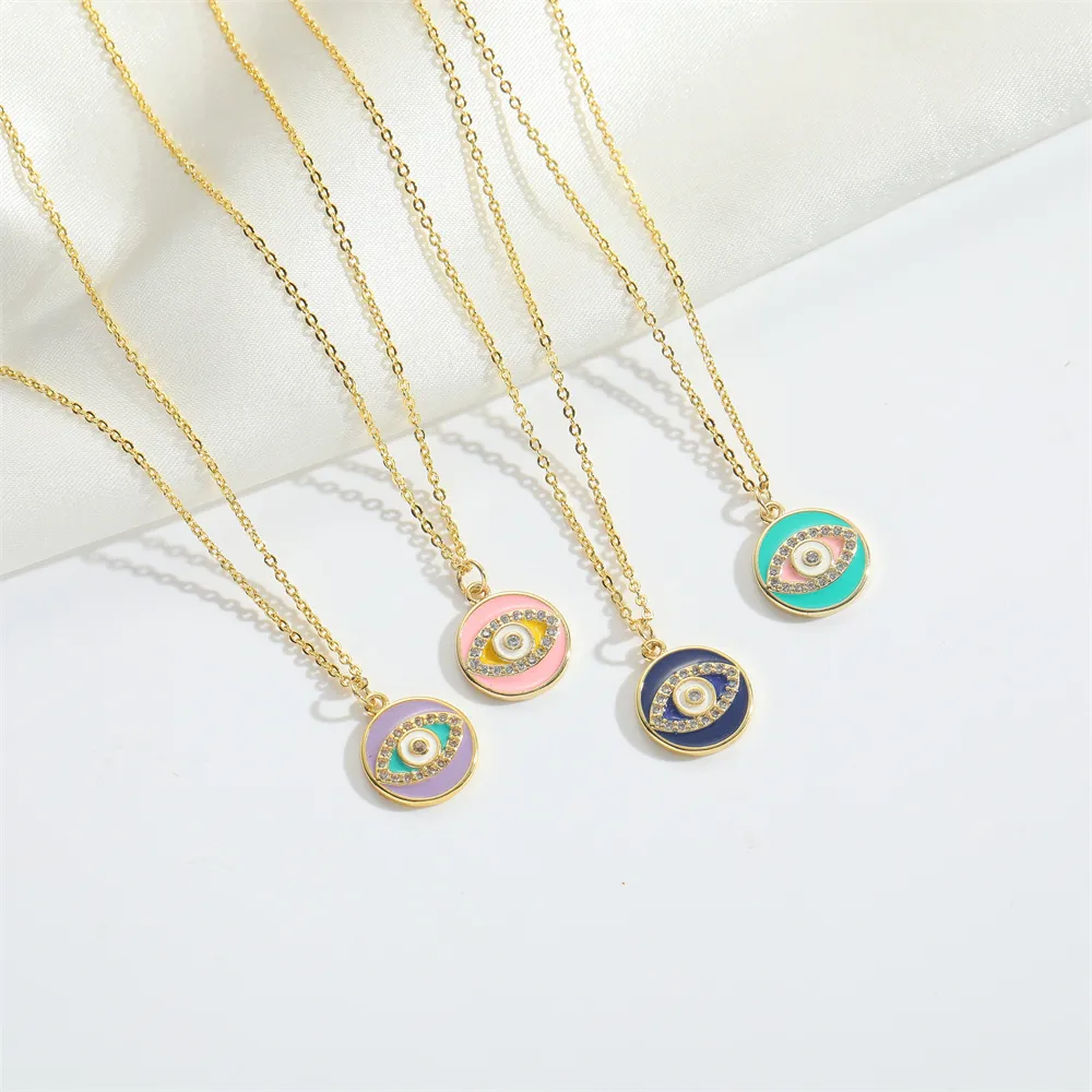 Copper 14K Gold Plated Inlay Devil's Eye Zircon Pendant Necklace display picture 1