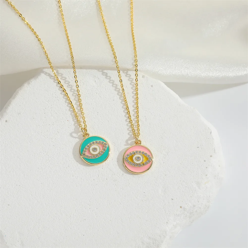 Copper 14K Gold Plated Inlay Devil's Eye Zircon Pendant Necklace display picture 4