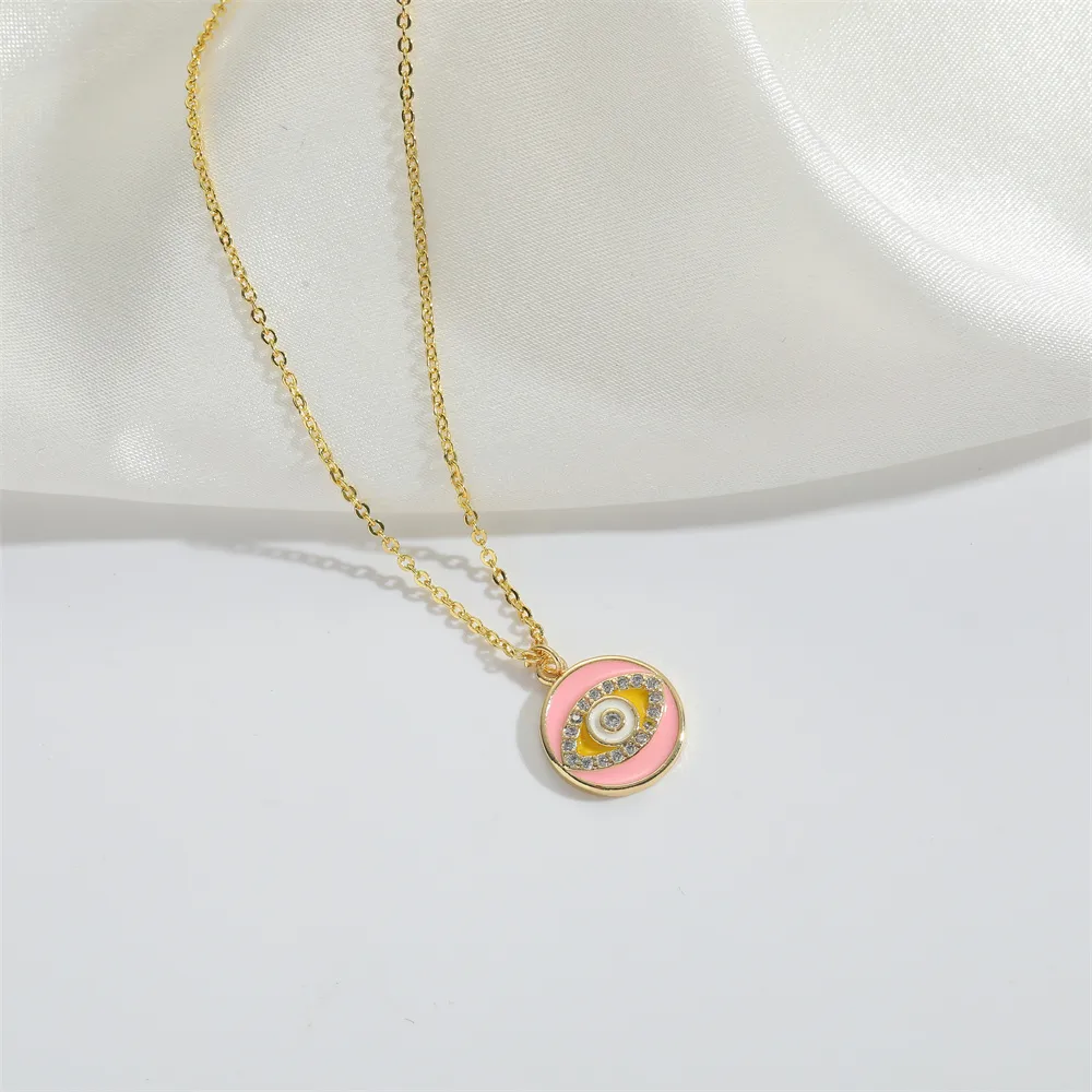 Copper 14K Gold Plated Inlay Devil's Eye Zircon Pendant Necklace display picture 5