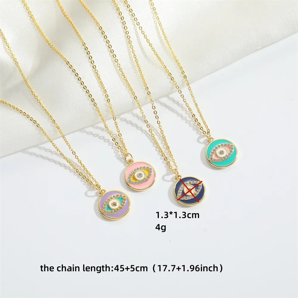 Copper 14K Gold Plated Inlay Devil's Eye Zircon Pendant Necklace display picture 3