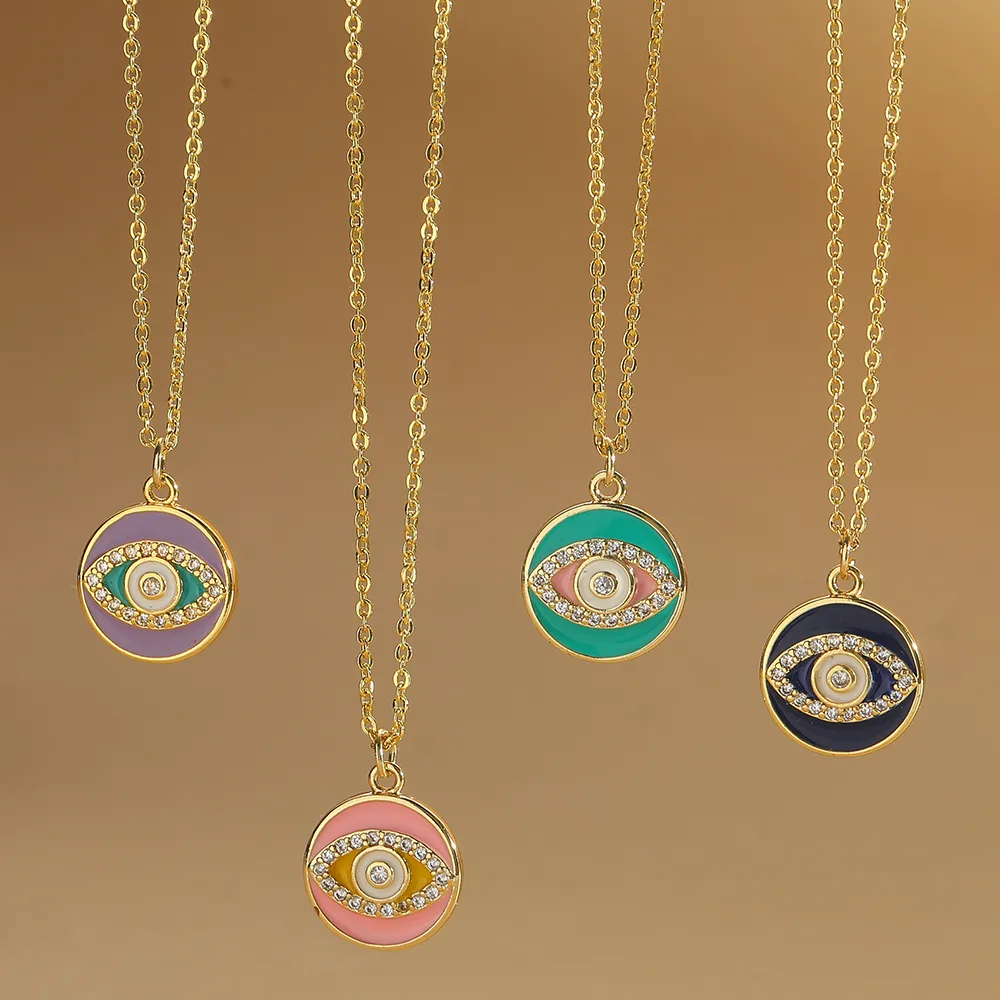 Copper 14K Gold Plated Inlay Devil's Eye Zircon Pendant Necklace display picture 6