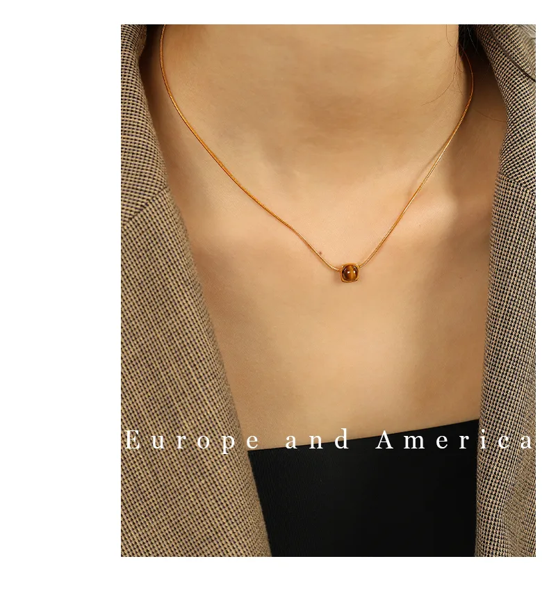 Wholesale Jewelry Vintage Style Simple Style Round 304 Stainless Steel Tiger Eye 18K Gold Plated Polishing Inlay Jewelry Set display picture 8