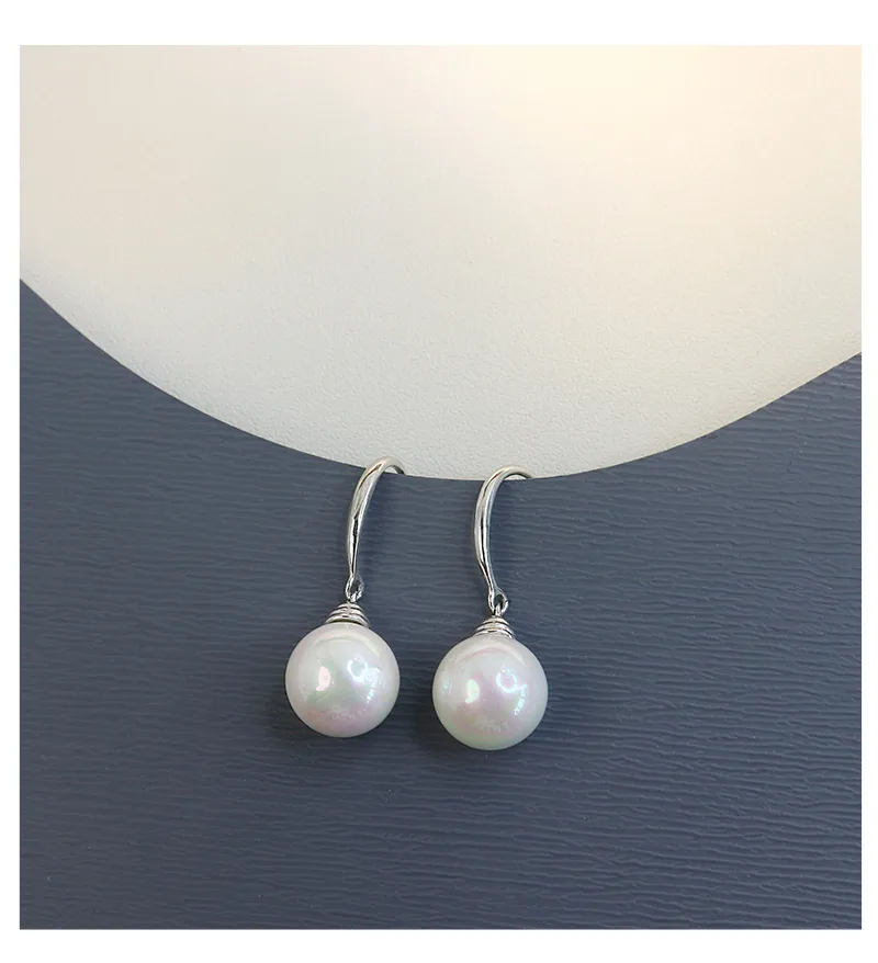 1 Pair White Gold Plated 925 Sterling Silver Pearl Geometric Drop Earrings display picture 3