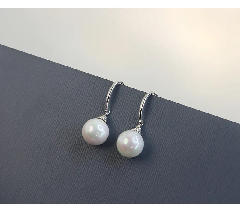 1 Pair White Gold Plated 925 Sterling Silver Pearl Geometric Drop Earrings display picture 5