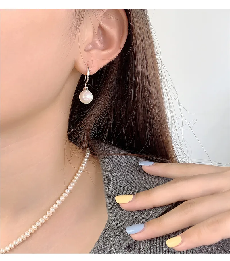 1 Pair White Gold Plated 925 Sterling Silver Pearl Geometric Drop Earrings display picture 6