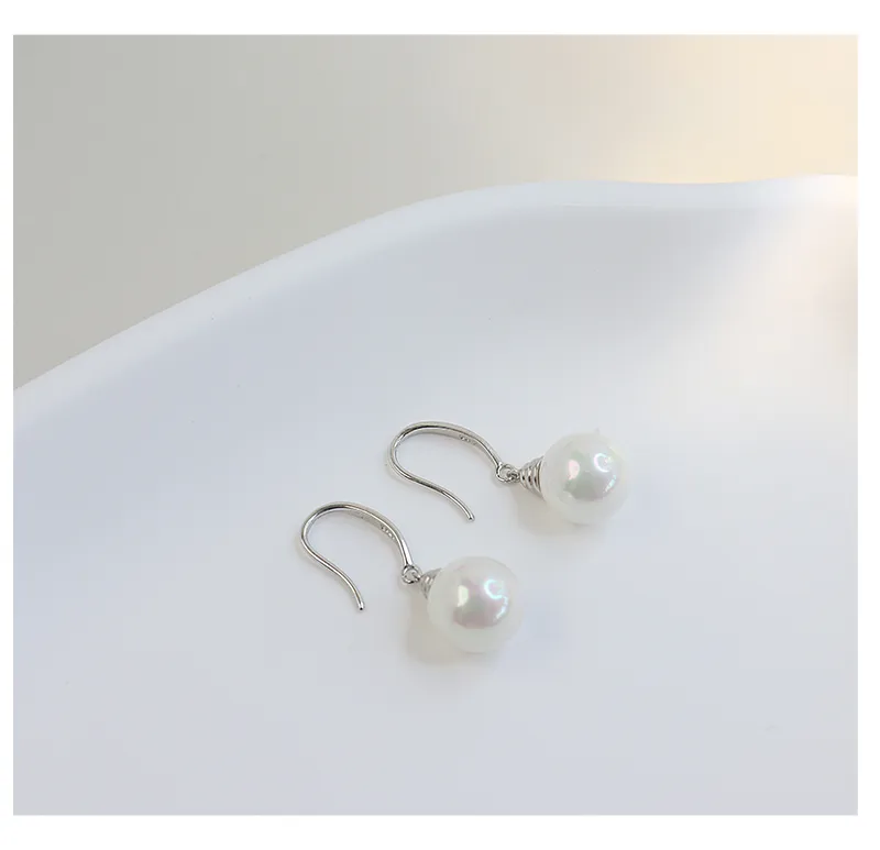 1 Pair White Gold Plated 925 Sterling Silver Pearl Geometric Drop Earrings display picture 8