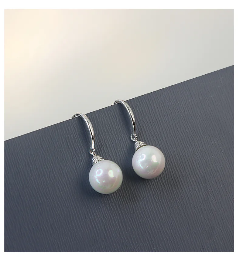 1 Pair White Gold Plated 925 Sterling Silver Pearl Geometric Drop Earrings display picture 9